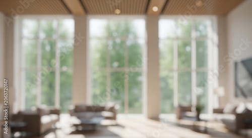 Blurred Modern Luxury Hotel Lobby Interior with Large Windows