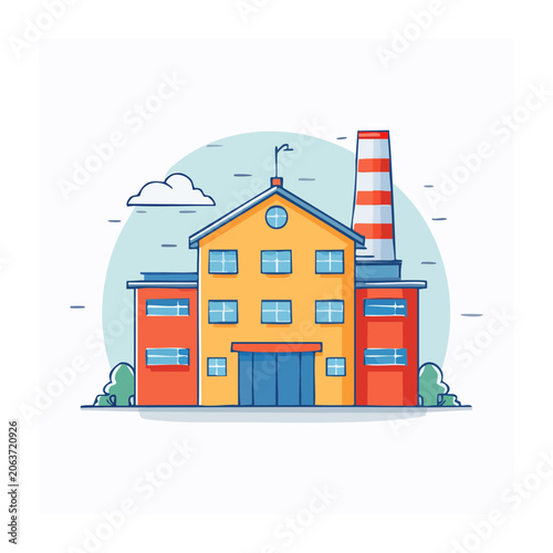 Flat design 3D house with blue roof and orange walls