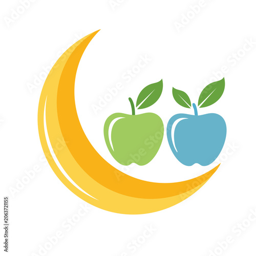 Flat design illustration of banana avocado and blueberry