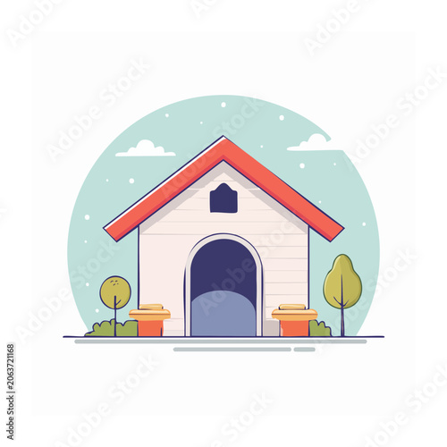 Flat design illustration of a red house with green roof