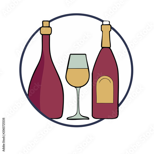 Flat design wine bottles and glass icon