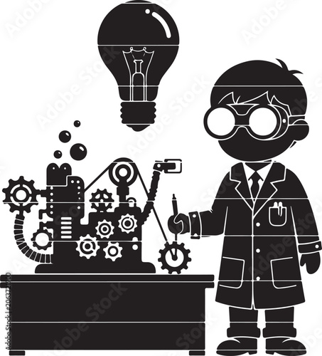 scientist with lightbulb idea vector illustration, Generative Ai