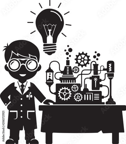 engineer with lightbulb idea vector illustration, Generative Ai