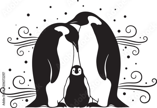 two penguins hugging love flat design vector illustration, Generative Ai
