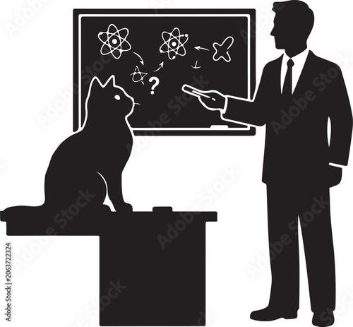 business presentation with cat and science vector illustration, Generative Ai