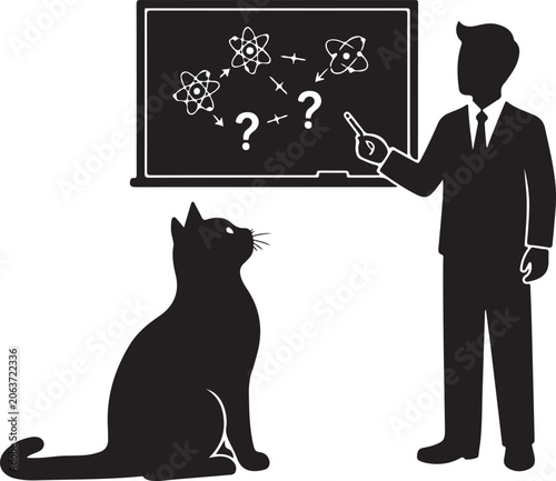 business man and cat solving science vector illustration, Generative Ai