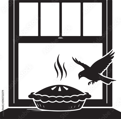 black crow stealing pie vector illustration, Generative Ai