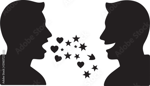 couple love romance with hearts and stars vector illustration, Generative Ai