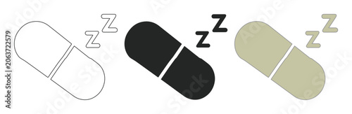 Foto Sleep Aid Pill Vector Icon Set, Modern Minimalist Medical Capsule Graphics for H