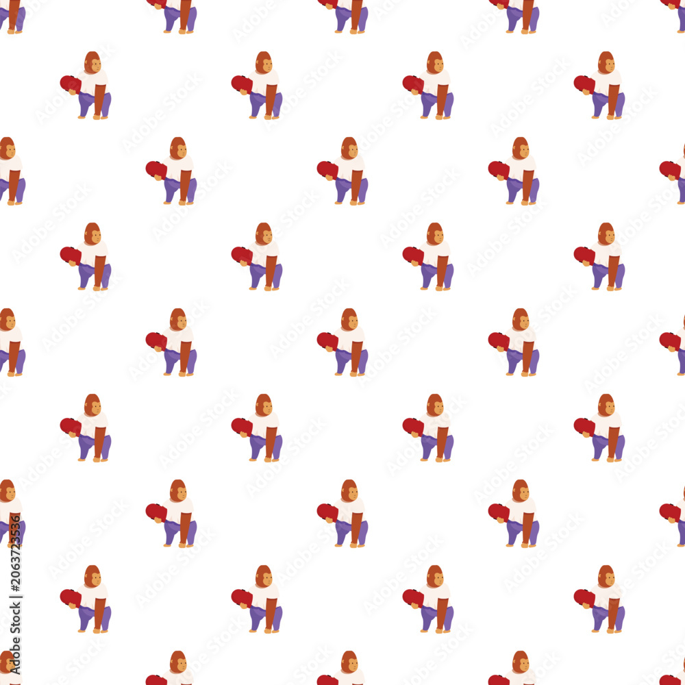 Obraz premium Gorilla character with a skateboard repeating in a seamless pattern design on a white background