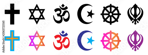 Valokuva Symbols of major world religion vector illustration