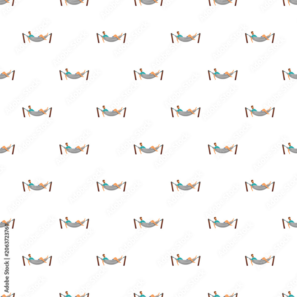 Fototapeta premium Seamless pattern featuring a person relaxing in a hammock on vacation