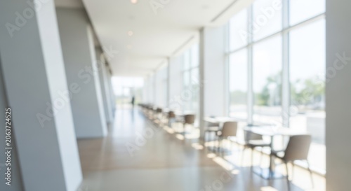 Blurred Modern Office Lobby Interior with Large Windows