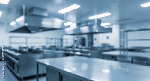 Blurred Professional Commercial Kitchen Interior Background