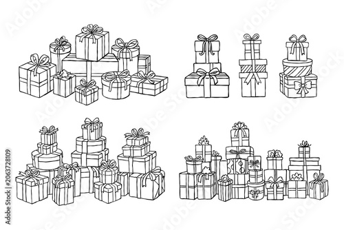 Gift box Present Ribbon Bow Wrapped gift Celebration Holiday Party Stack Package