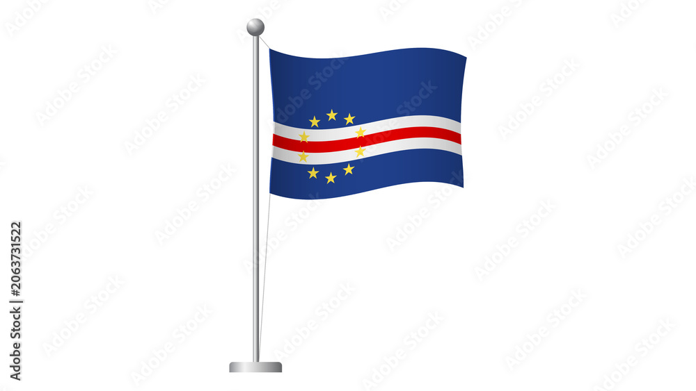 Fototapeta premium 3D waving flag of Cape Verde on a silver flagpole isolated