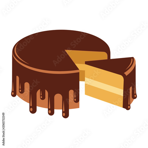 Chocolate cake with slice cut out, dessert