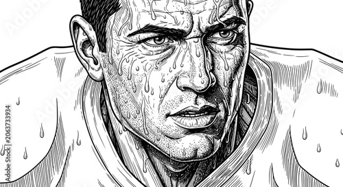 Obraz na płótnie Sweaty Man Face Closeup Portrait.
