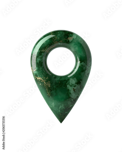 3d green stone map pointer on white background