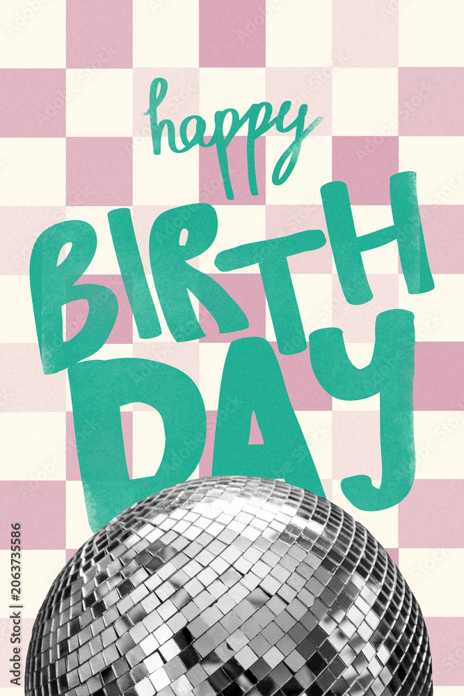 Fototapeta premium Celebration of happy birthday with colorful design and disco ball at a party