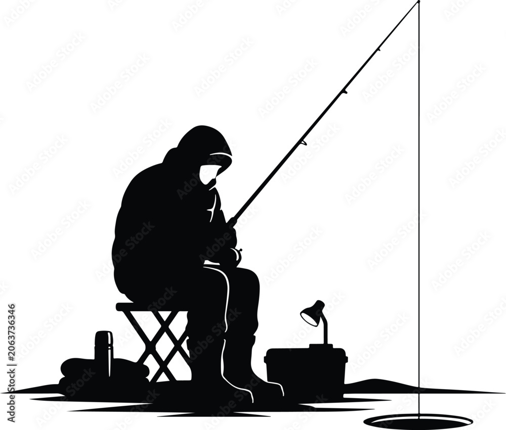 Φωτογραφία Ice Fishing Winter Outdoor Silhouette Vector