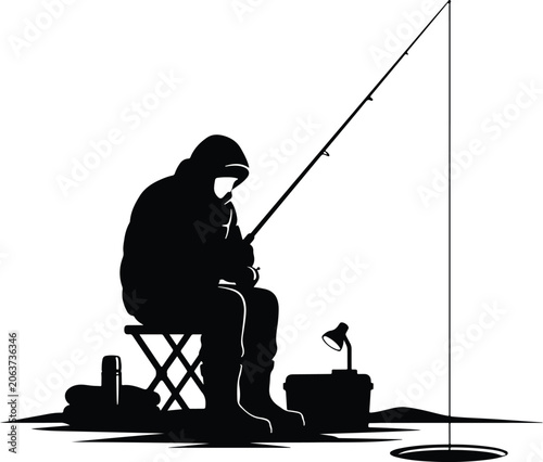 Foto Ice Fishing Winter Outdoor Silhouette Vector