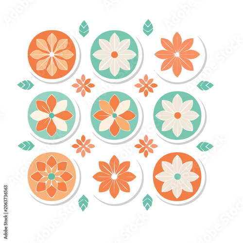 Colorful flat design floral pattern with leaves