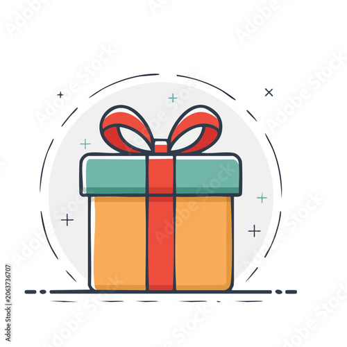 Flat design gift box icon with ribbon bow