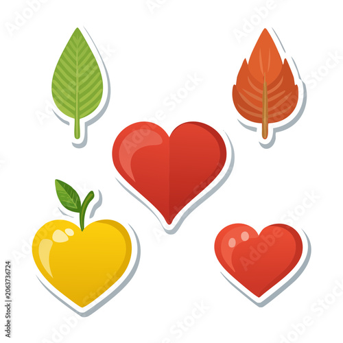 Flat design heart with leaves and fruits