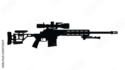 Schilderij op canvas Assault rifle with scope black silhouette weapon