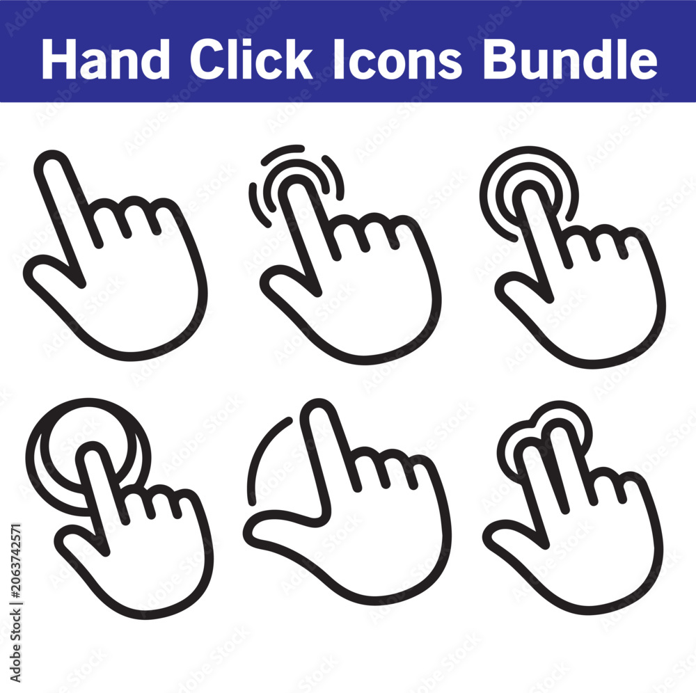 Obraz premium Hand Click Icons Bundle – Cursor, Touchscreen and User Interface Vector Icon Set