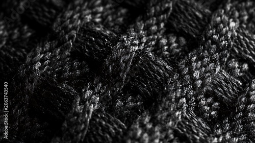 Modern black hooded coat with textured fabric details high resolution picture