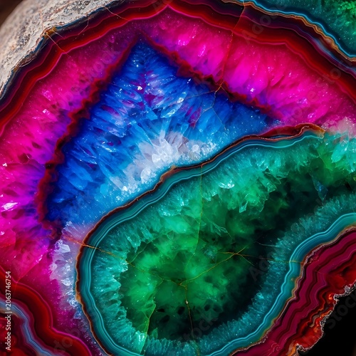 Vibrant Colorful Agate Stone Texture Macro Photography.