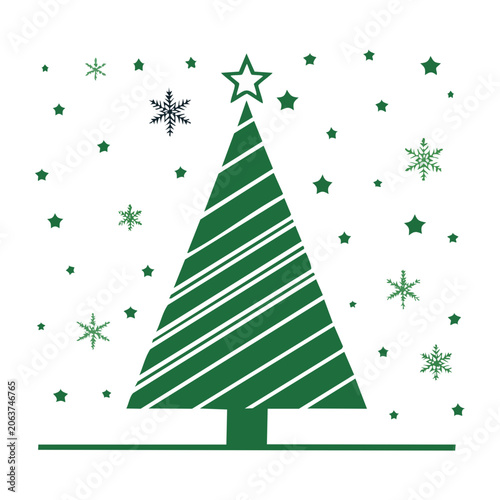 Green Christmas Tree with Snowflakes and Stars