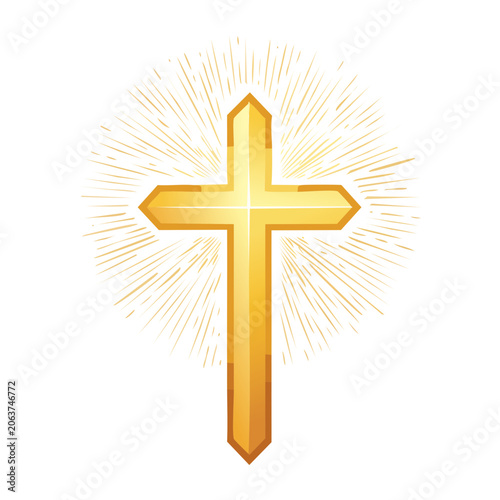 Golden Christian Cross with Sunburst Rays