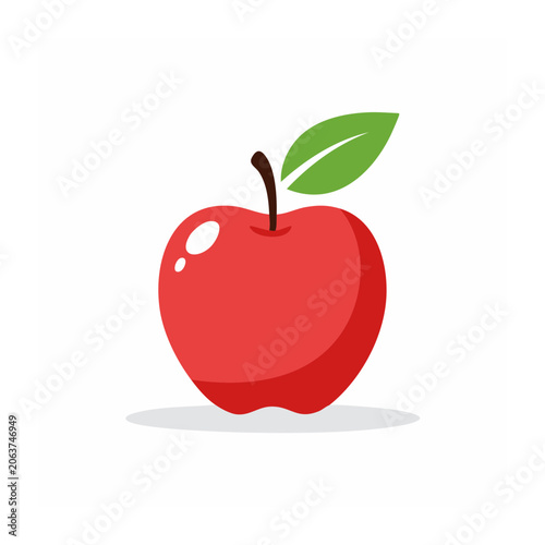 Red apple with green leaf isolated on white