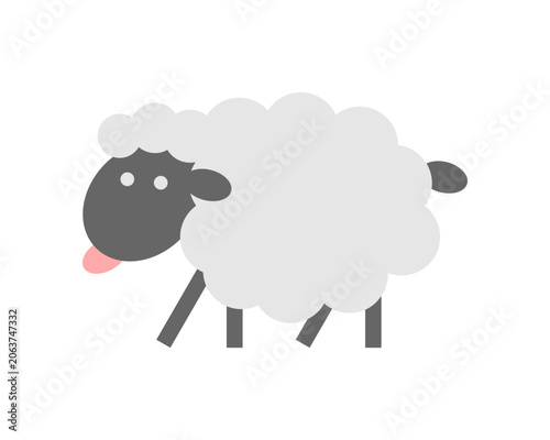 Cute white sheep sticks tongue out funny cartoon icon flat vector design