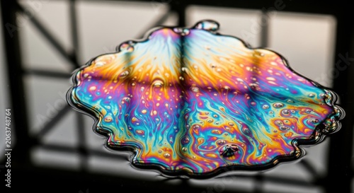 Iridescent Oil Slick Pattern on Water Surface