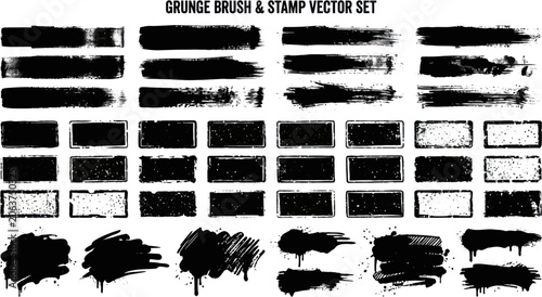 Fotografie Grunge brush and stamp vector set on white background with various textures