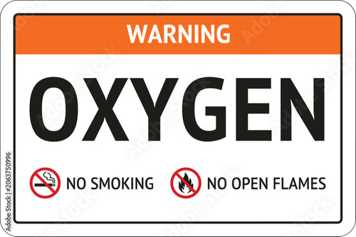 Bilde på lerret Warning sign with oxygen text and prohibition symbols flat vector illustration