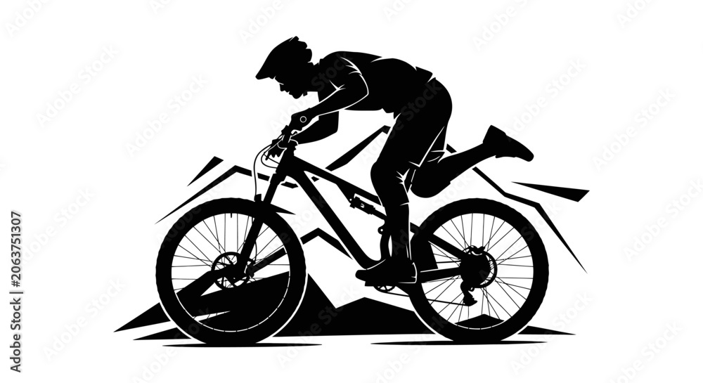 Obraz premium Man Riding Mountain Bike Fast.