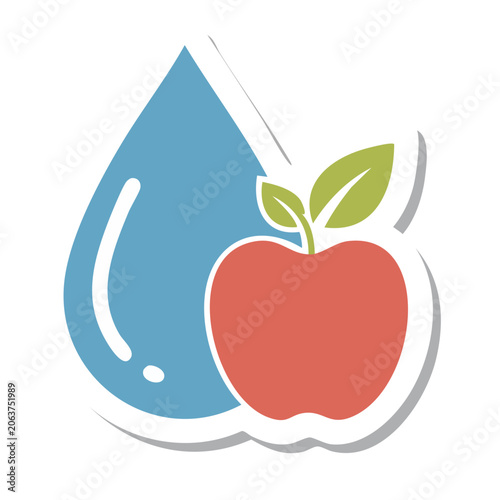 Flat icon of water droplet and apple with leaf