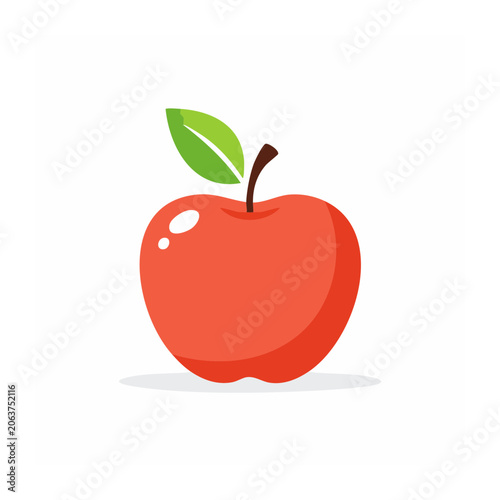 Red apple with green leaf on white background