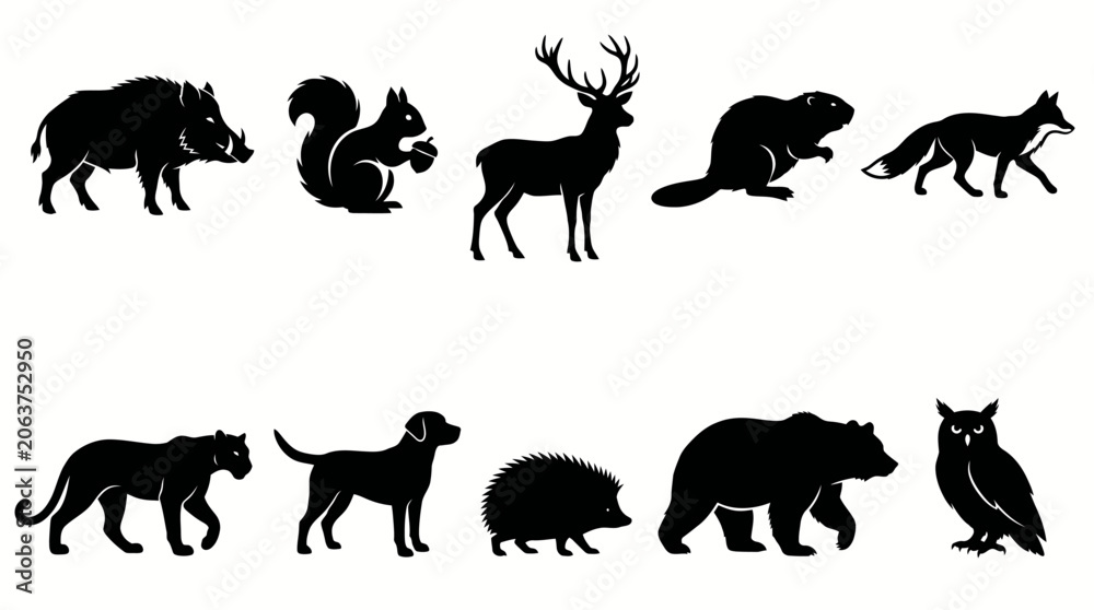 Obraz premium Silhouettes of various African savanna animals.