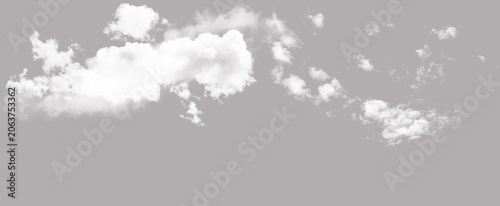 White fluffy clouds isolated on a solid grey background for photo masking and digital composition