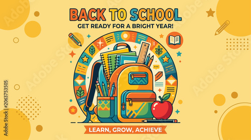 Slika na platnu Students prepare for a new academic year with colorful school supplies