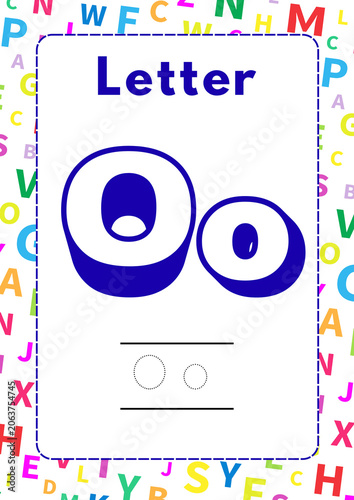 Educational alphabet flashcard for the letter O featuring uppercase and lowercase characters for preschool learning and practice