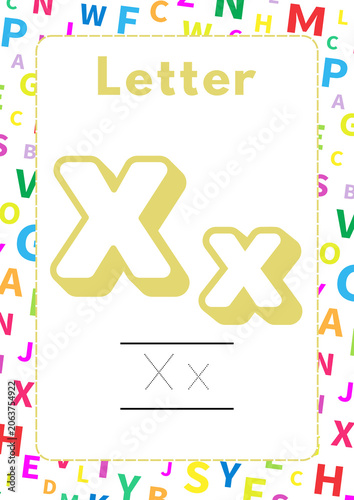 Educational Flashcard for Learning the Letter X, Showing Uppercase and Lowercase Forms for Children