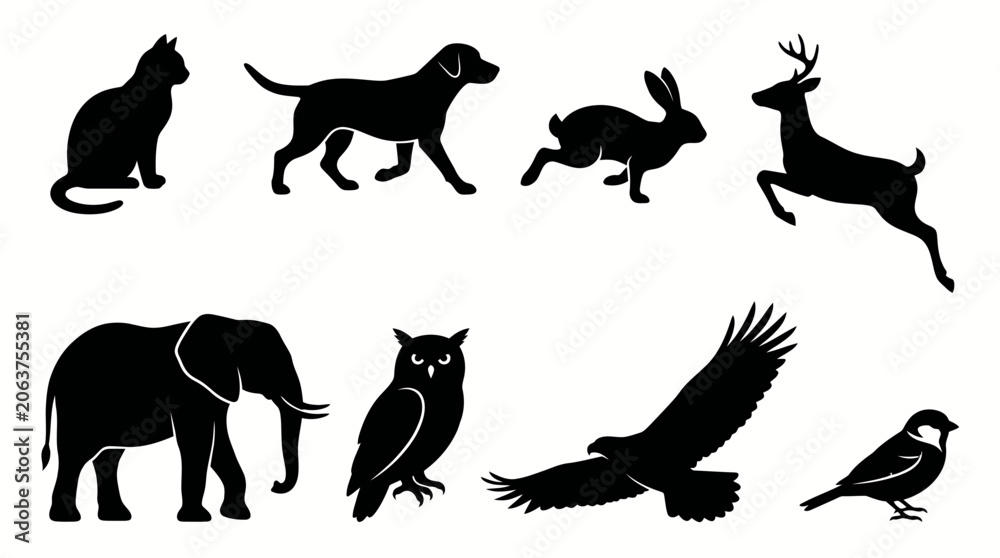 Fototapeta premium Vibrant multicolored animal silhouettes pattern background.