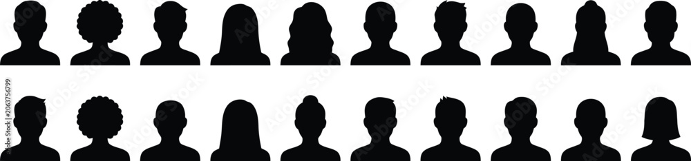 Fototapeta premium Set of diverse silhouettes showing different hairstyles and head shapes